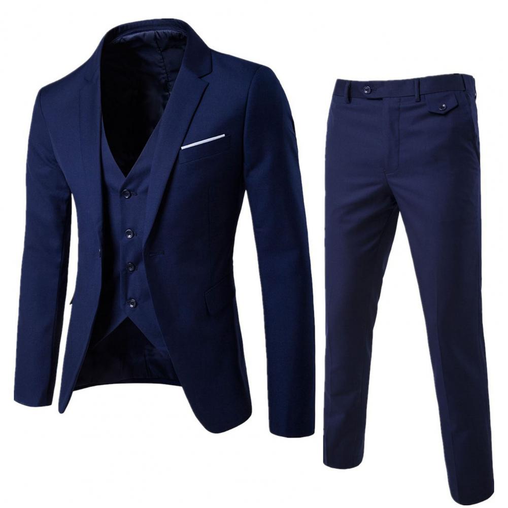 Formal Suit  Pockets   Korean Style Buttons Cuff Blazer Pants  Men Suit Attractive