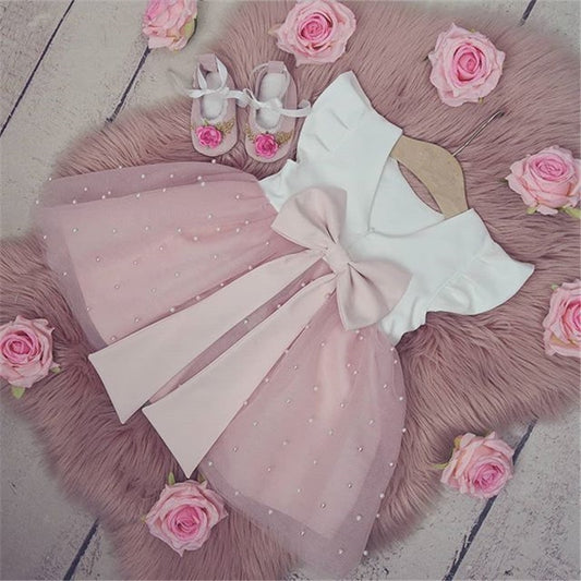 Ruffles Baby Girls Birthday Princess Party Dresses V-back Bow Toddler Kids Wedding Dress Children First Communion Baptism Gowns