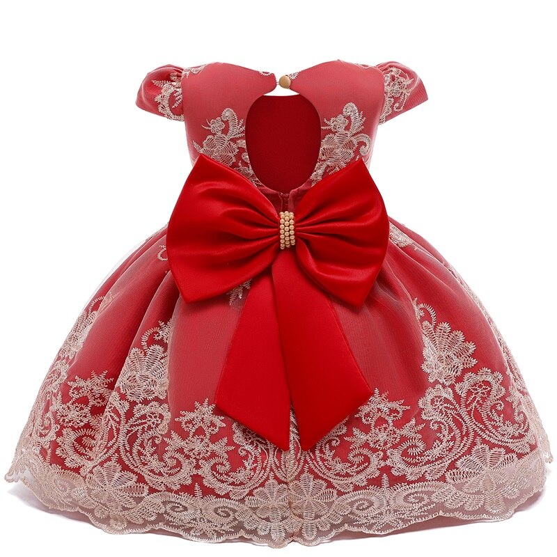 Red Flower Princess Dress For Toddler Girls 12M Baby One Year Birthday Party Big Bow Tutu Gown Girl Formal Pageant Prom Costume